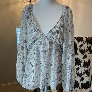 Express Floral Blouse - Cream and Purple